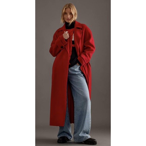 Anthropologie Jackets & Blazers - Anthropologie Coat Womens 10 Red Wool Blend Belted Wrap Long Maxi Trench